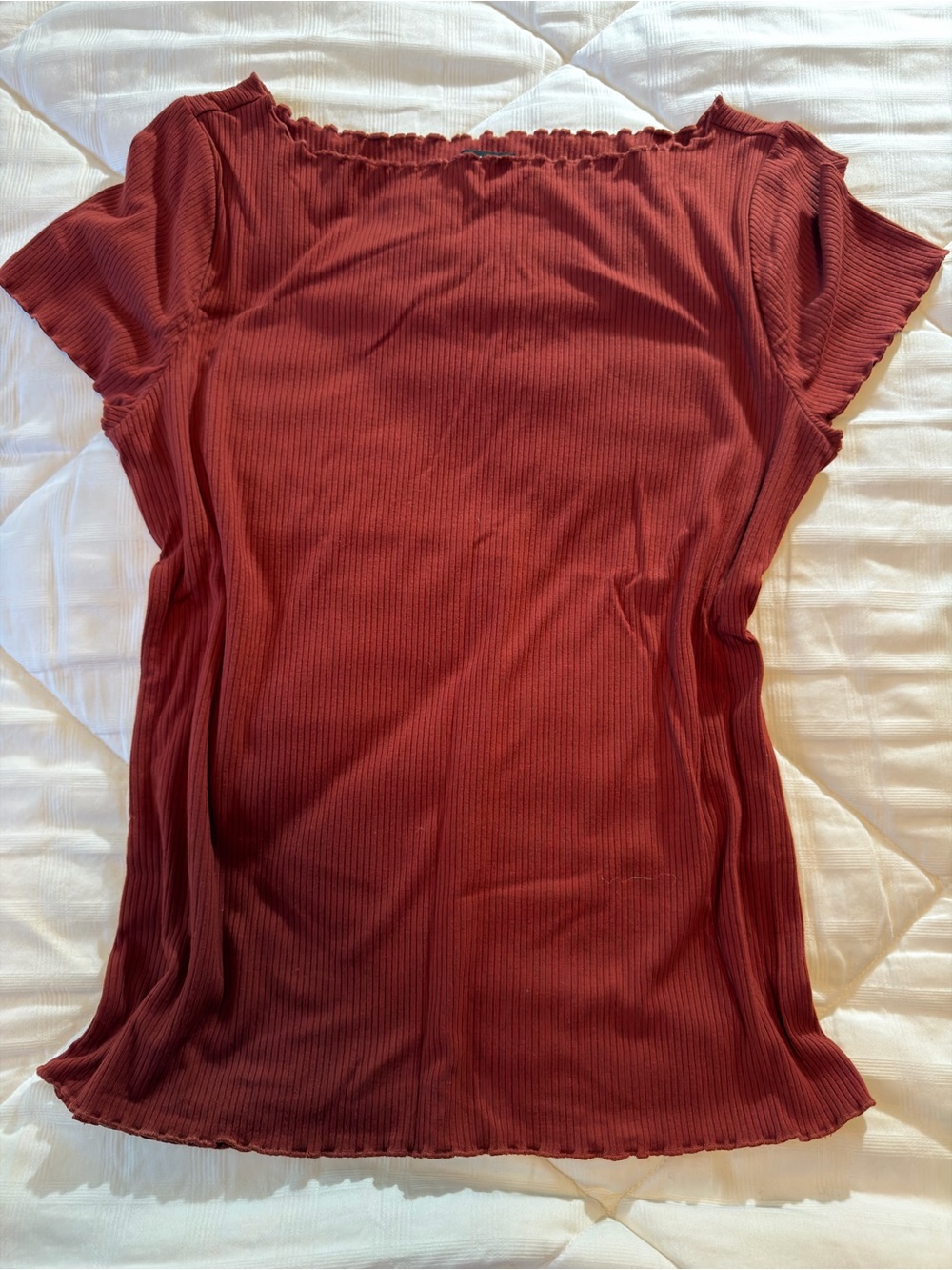 Ann Taylor Ribbed Short Sleeve Top - Burgundy